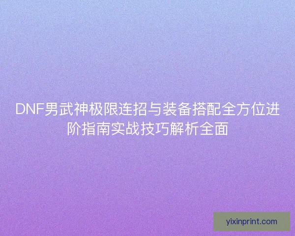 DNF男武神极限连招与装备搭配全方位进阶指南实战技巧解析全面